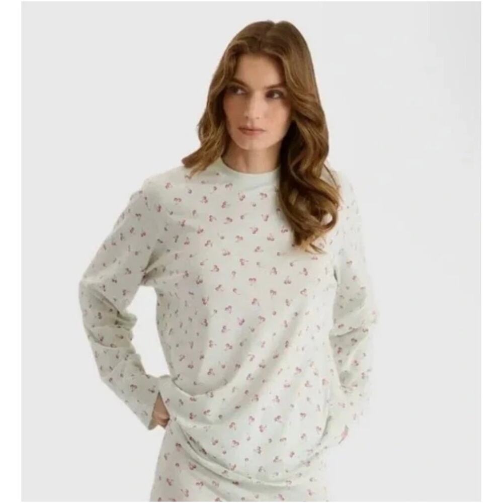 SKIMS Boyfriend Long Sleeve Pajama Lounge Top Cloud Cherry Print Size Medium